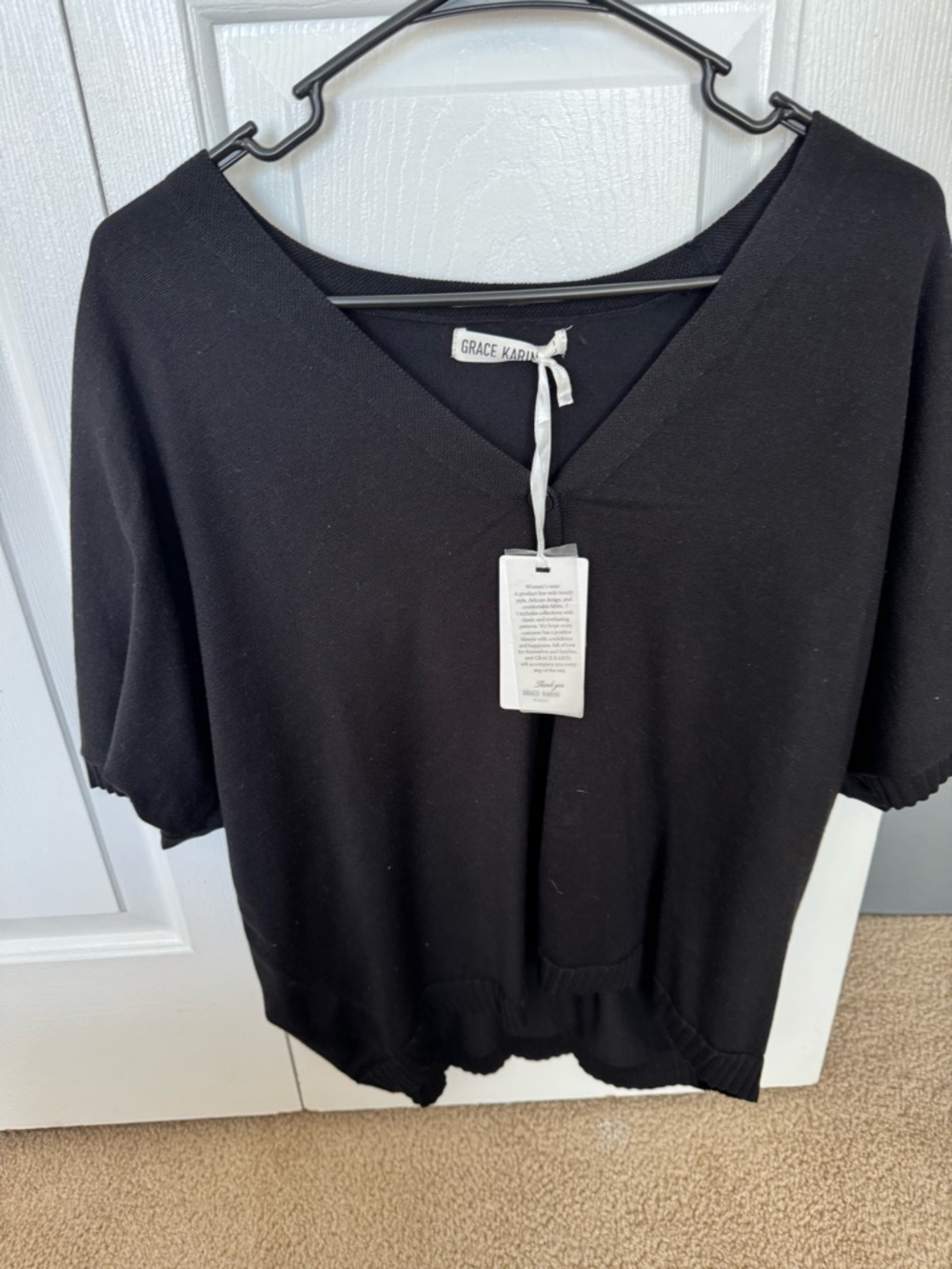 Grace Karin Black V-Neck Short Sleeve Knit Top